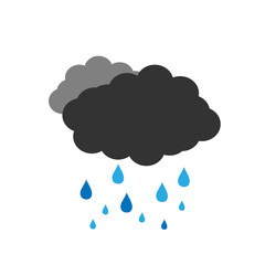 Symbol of a cloudy autumn weather. Vector illustration of a dark cloud with rain on a white background. Cartoon of clouds and raindrops.
