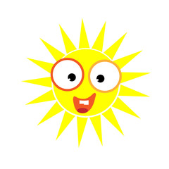 Symbol of happy sun. Vector on a white background. Childlike cartoon of sunny illustration.