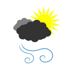 Symbol of a clouds weather with sun and wind. Vector illustration on a white background. Cartoon of partly cloudy and windy.