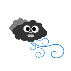 Symbol of a dark cloudy with wind. Vector illustration on a white background. Childlike cartoon of clouds and windy.