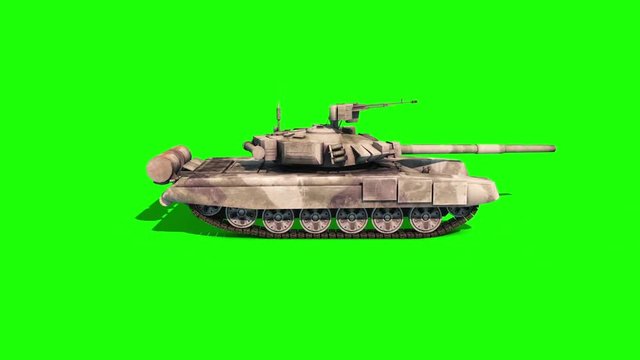 Tank Animated Tracks Military Patrolling Green Screen 3D Rendering Animation