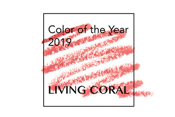 brush and paint texture on paper living coral. Color of the year 2019..