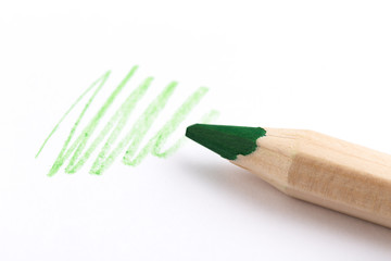 green pencil drawing on white background .