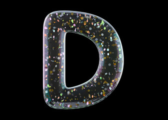 Letter D. Alphabet from transparent foil balloons. 3D