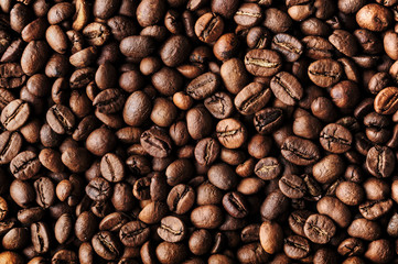Roasted coffee beans, macro closeup