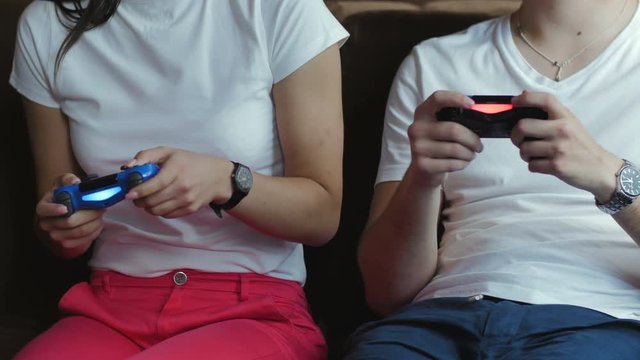 Young couple playing video game