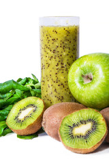 Fototapeta na wymiar Green smoothie with fruits and vegetables