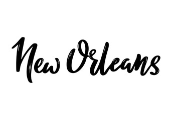 New Orleans, USA handwritten calligraphy. Hand drawn brush lettering. City lettering. Vector design template.
