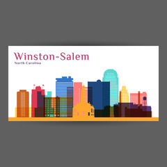 Winston–Salem city architecture silhouette. Colorful skyline. City flat design. Vector business card.