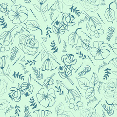 Wild botanical Motifs  seamless vector texture.