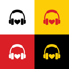 Headphones with heart. Vector. Icons of german flag on corresponding colors as background. Illustration.
