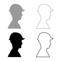 Avatar builder architect engineer in helmet view icon set grey black color illustration outline flat style simple image