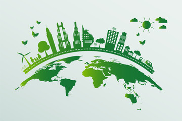 Naklejka na ściany i meble Ecology.Green cities help the world with eco-friendly concept ideas.vector illustration