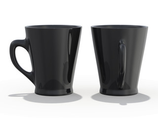 Black mug Mockup standing on the surface. 3D