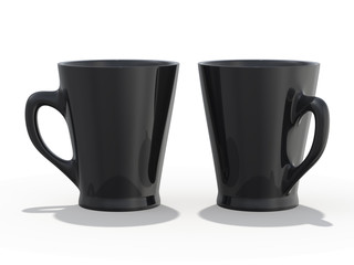 Black mug Mockup standing on the surface. 3D
