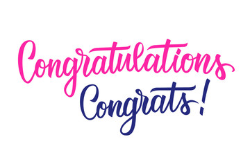 Congratulations, Congrats handwritten inscriptions. Creative lettering for holiday greetings, posters and invitations. Vector illustration.