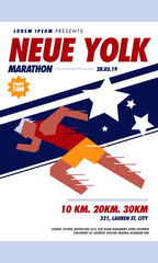 Vector runner marathon design template for posters/ads/flyers/blog. Vector illustration of a running man. Typographic running poster template with runner.