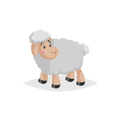 Cartoon sheep looking around. Wooly cute farm animal stay. Vector trendy design illustration isolated on white background.