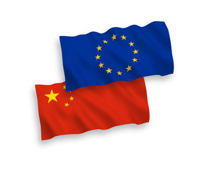 Flags of China and European Union on a white background
