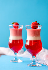 Panna Cotta on blue backgroun in Valentines Day