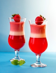 Panna Cotta on blue backgroun in Valentines Day