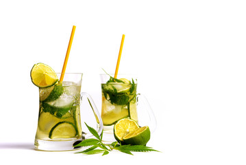 Lemonade with marijuana in a glass