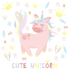 Obraz na płótnie Canvas cute unicorn - vector illustration, eps