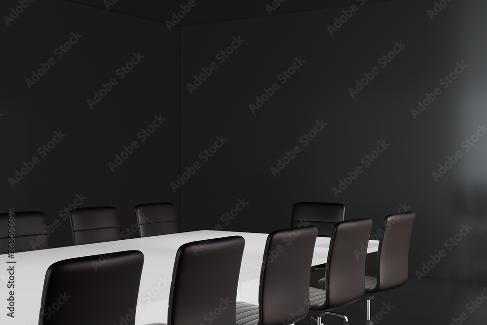 Poster empty meeting room. close of up table. 3d rendering.