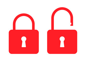 Icons flat closed lock and open lock. Symbols vector security. Isolated symbol on white background.