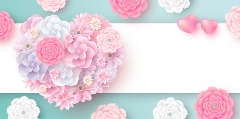 Flowers in heart shape with copy space for valentines womens mothers day vector illustration