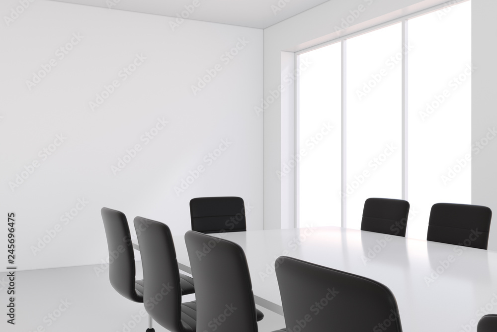 Poster an empty meeting room and conference table. 3d rendering.