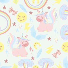 seamless pattern with unicorn and rainbow - vector illustration, eps