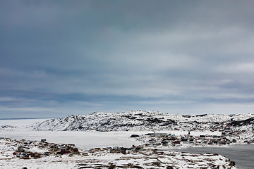 Winter in outport fishing village Fogo NL Canada