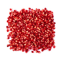 Fresh red pomegranate seeds. Closeup macro image.