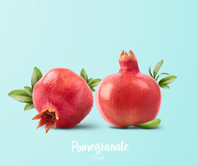 Fresh ripe pomegranate over  blue background