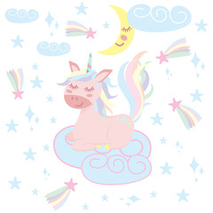 unicorn on a cloud - vector illustration, eps