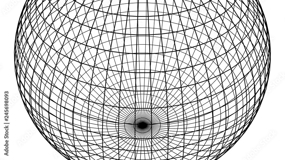 Poster wire structure of sphere or ball. architecture facade design and network connection lines on sphere 