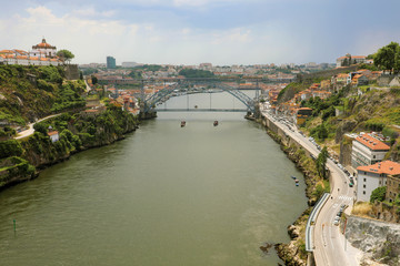 Fototapeta na wymiar Porto City aerial view with Dom Luis I bridge, Portugal