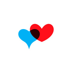 Hearts icon blue and red on white