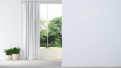 The interior minimal hotel relax space 3d rendering and nature view background
