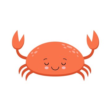 An illustration of a cute smiling red crab in vector format. Kawaii animal