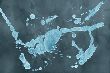 Luxury blue gold and white silver metal paint splatter effect on watercolor paper background. Gray glitter splash texture. Beautiful feminine backdrop.