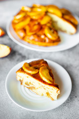 Fototapeta na wymiar Food, dessert, pastries, pie. Tasty beautiful apple pie on a concrete background