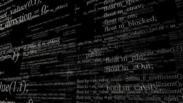 Software source code. Layers of program code on black background