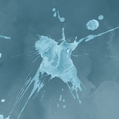 Luxury blue gold and white silver metal paint splatter effect on watercolor paper background. Gray glitter splash texture. Beautiful feminine backdrop.