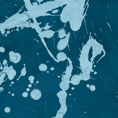 Luxury blue gold and white silver metal paint splatter effect on watercolor paper background. Gray glitter splash texture. Beautiful feminine backdrop.