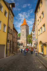 Fototapeta na wymiar Old medieval Tower Tiergartnertorturm, Nurnberg, Bavaria, Germany