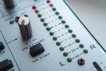 Photo of the analog mixer of the sound producer close up
