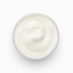Bowl of sour cream, top view