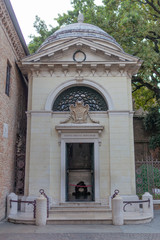 Ravenna, Italy, 9/18/2018: The Tomb of Dante is an Italian neoclassical national monument built over the tomb of the poet Dante Alighieri.